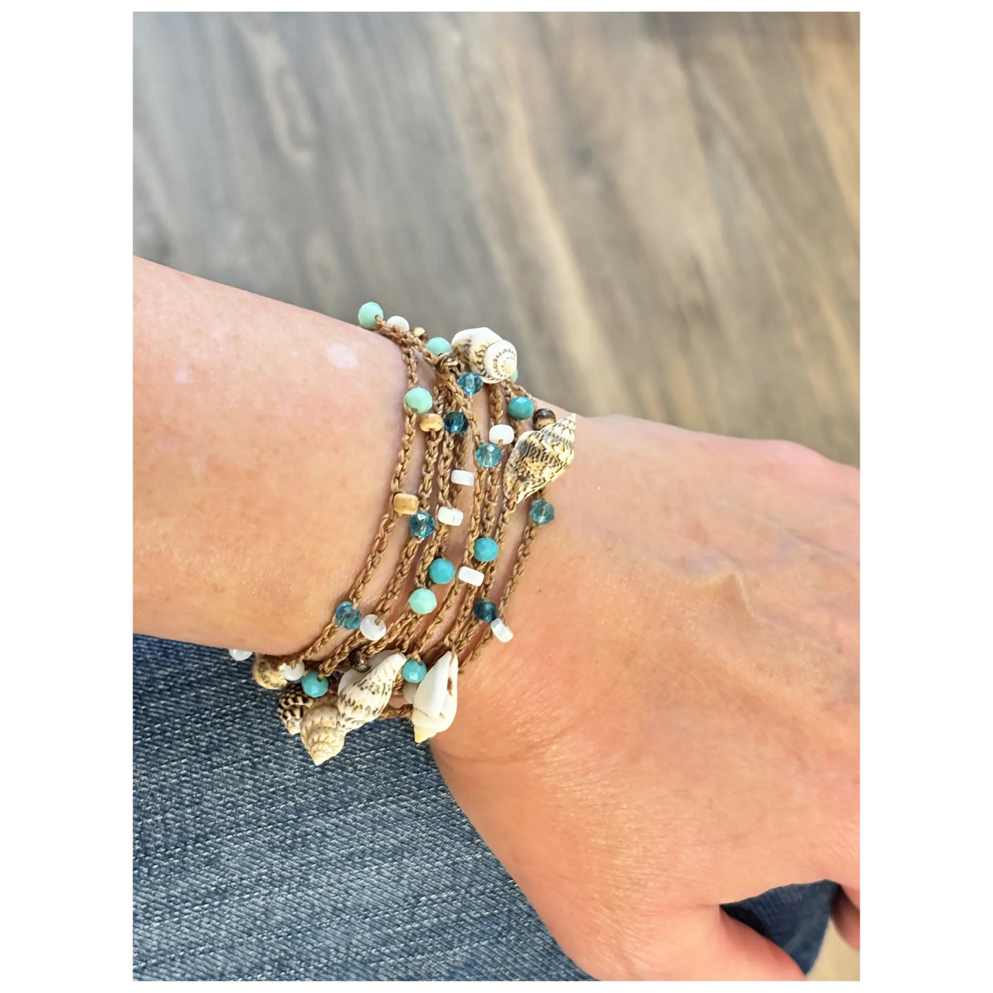 Beachy Style Multi Wrap Bracelet / Necklace with Mother of Pearl & Nassa Shells