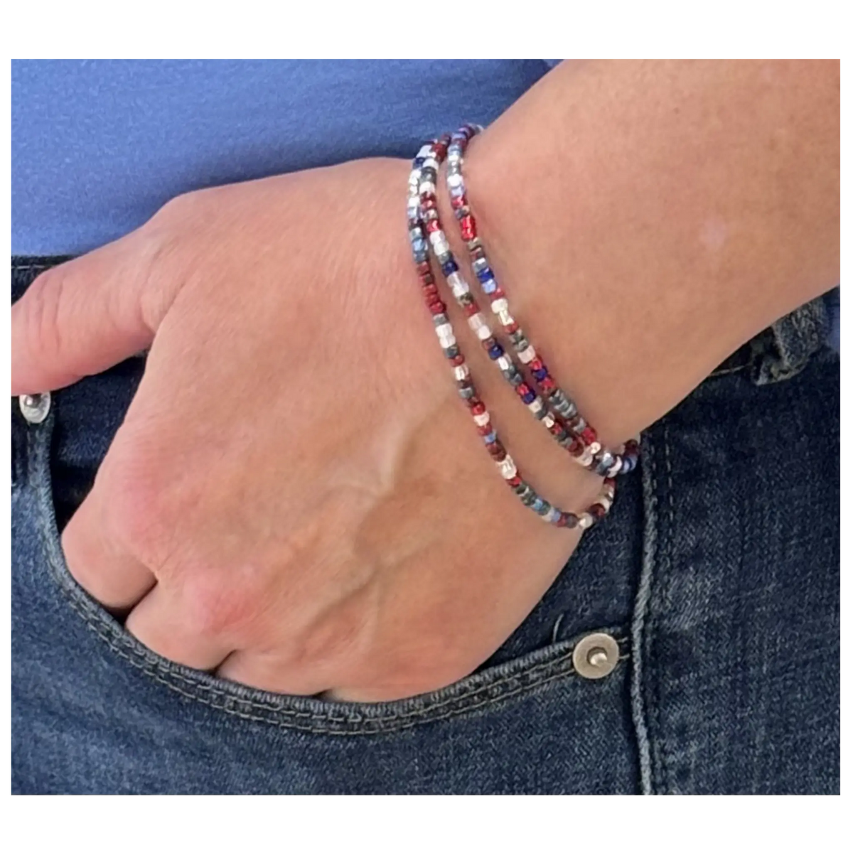 Convertible Seed Bead Wrap Necklace & Bracelet - American Patriot