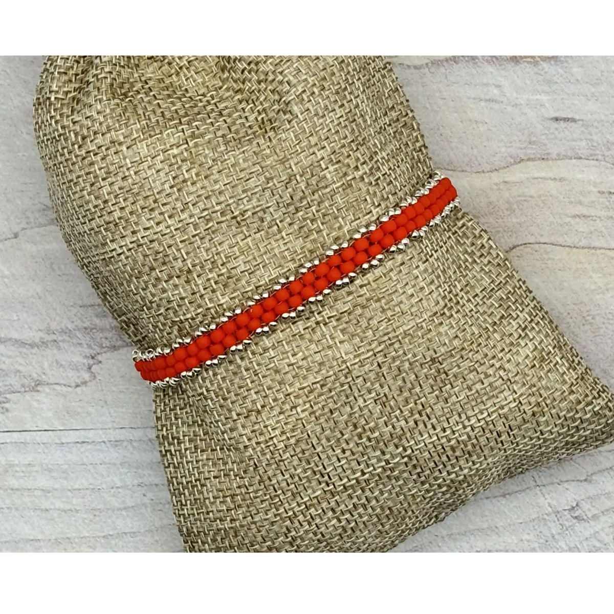 Dainty Woven Seed Bead Bracelet in Frosted Orange Sunset