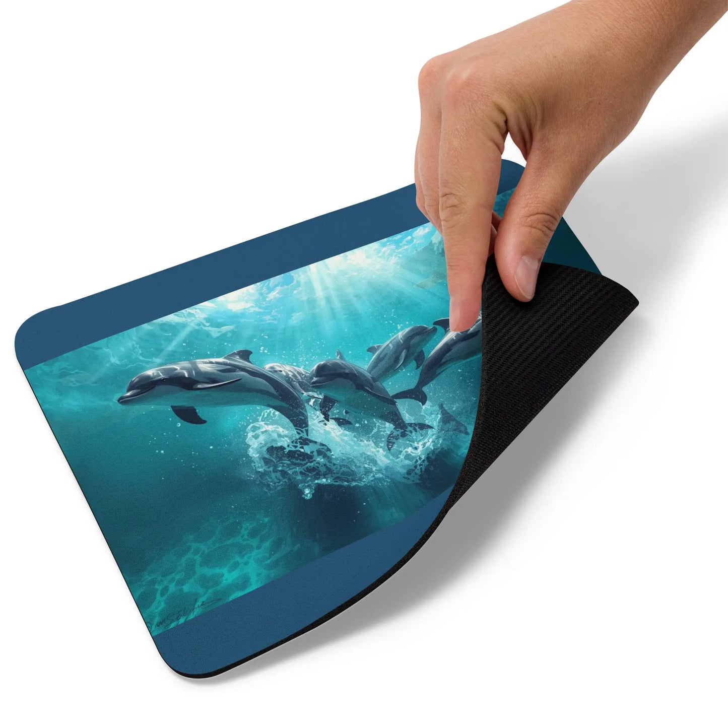 Aesthetic Aqua Dolphin Mousepad | Dark Edge