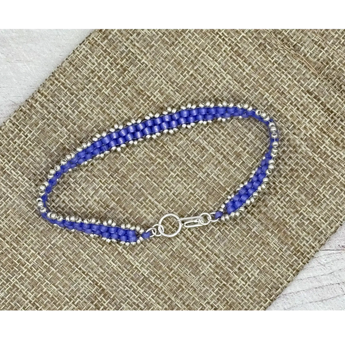 Dainty Woven Seed Bead Bracelet in Violet Alabaster