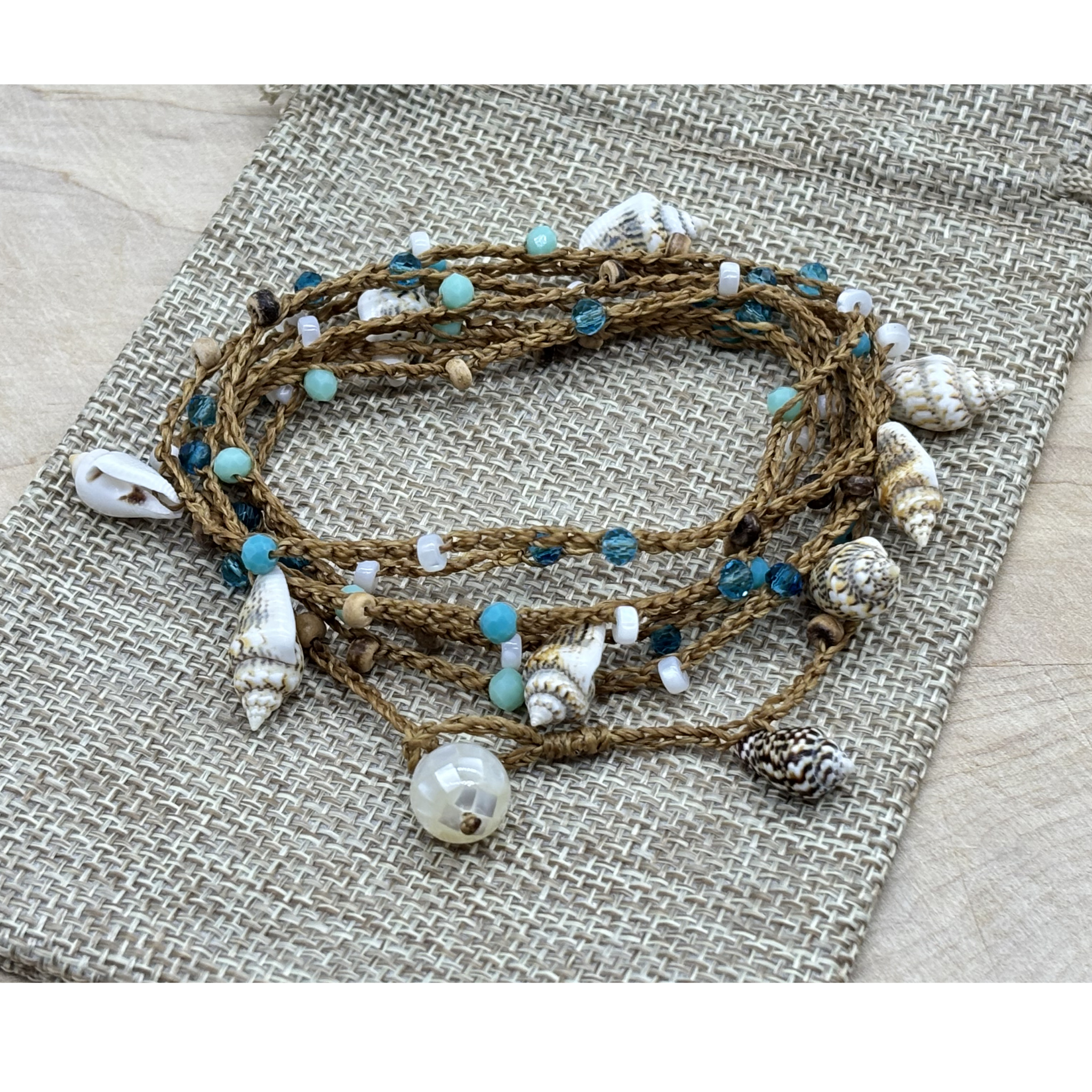 Beachy Style Multi Wrap Bracelet / Necklace with Mother of Pearl & Nassa Shells