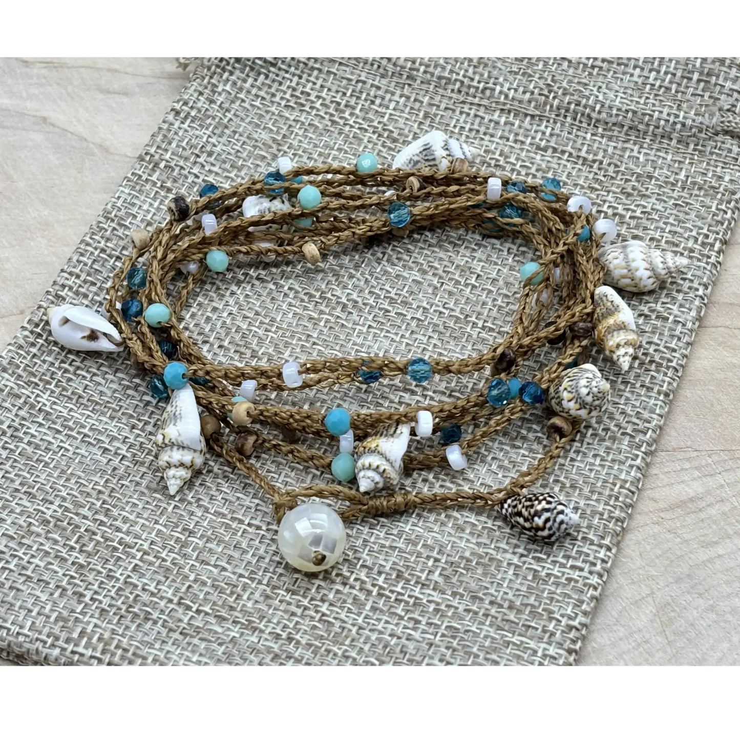 Beachy Style Multi Wrap Bracelet / Necklace with Mother of Pearl & Nassa Shells