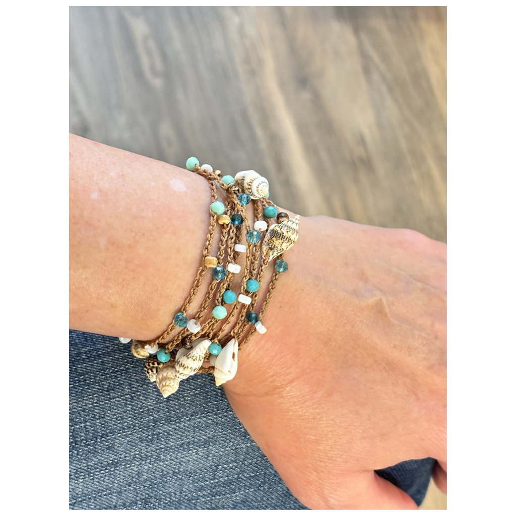 Beachy Style Multi Wrap Bracelet / Necklace with Mother of Pearl & Nassa Shells