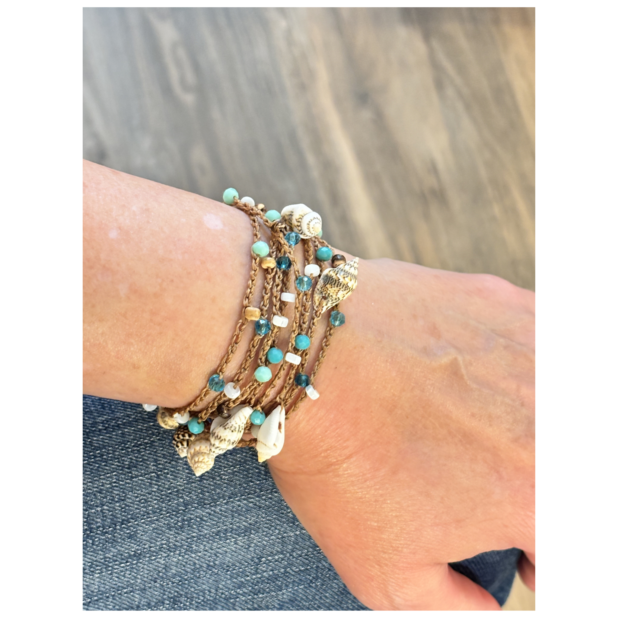 Beachy Style Multi Wrap Bracelet / Necklace with Mother of Pearl & Nassa Shells