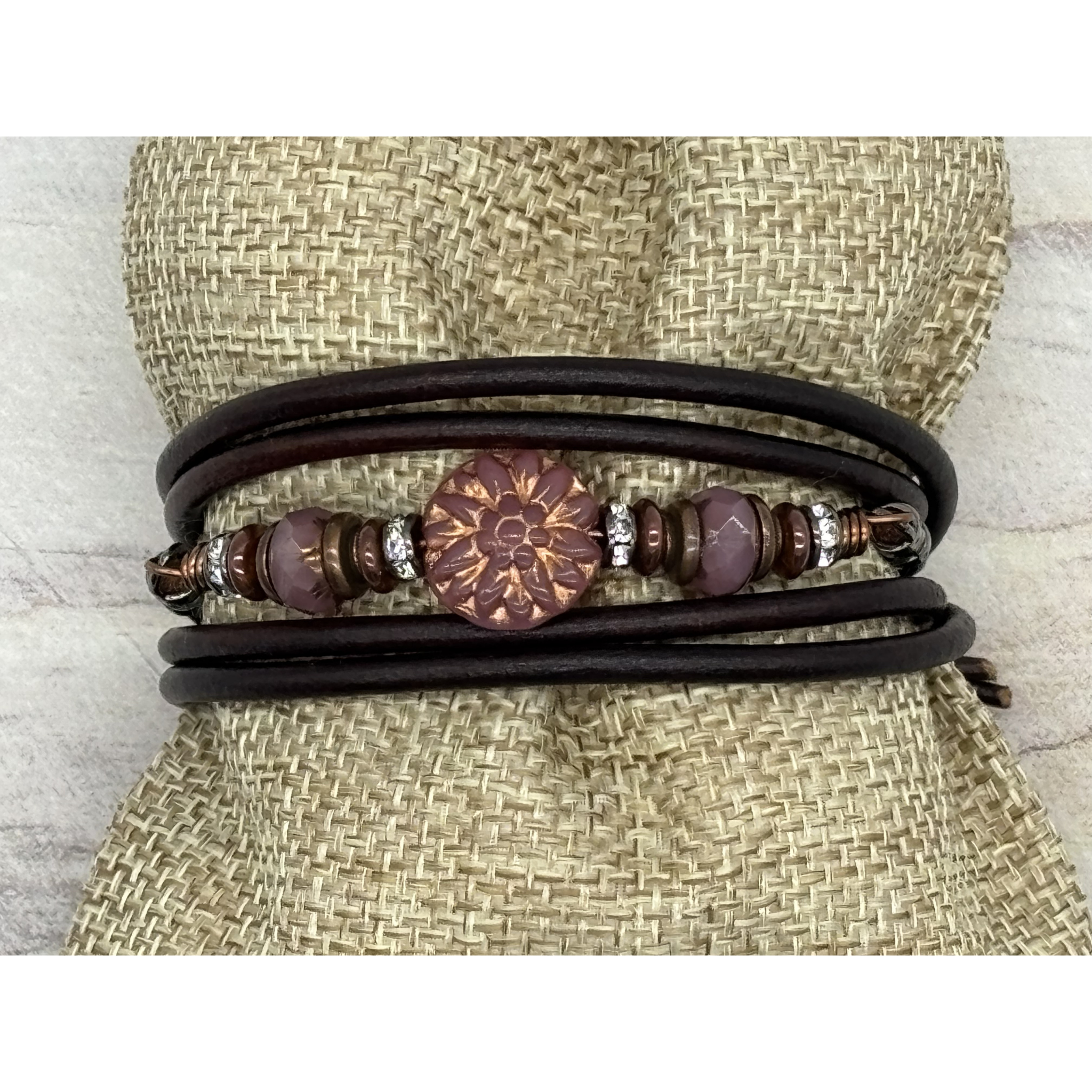 Desert Rose Leather Wrap Bracelet