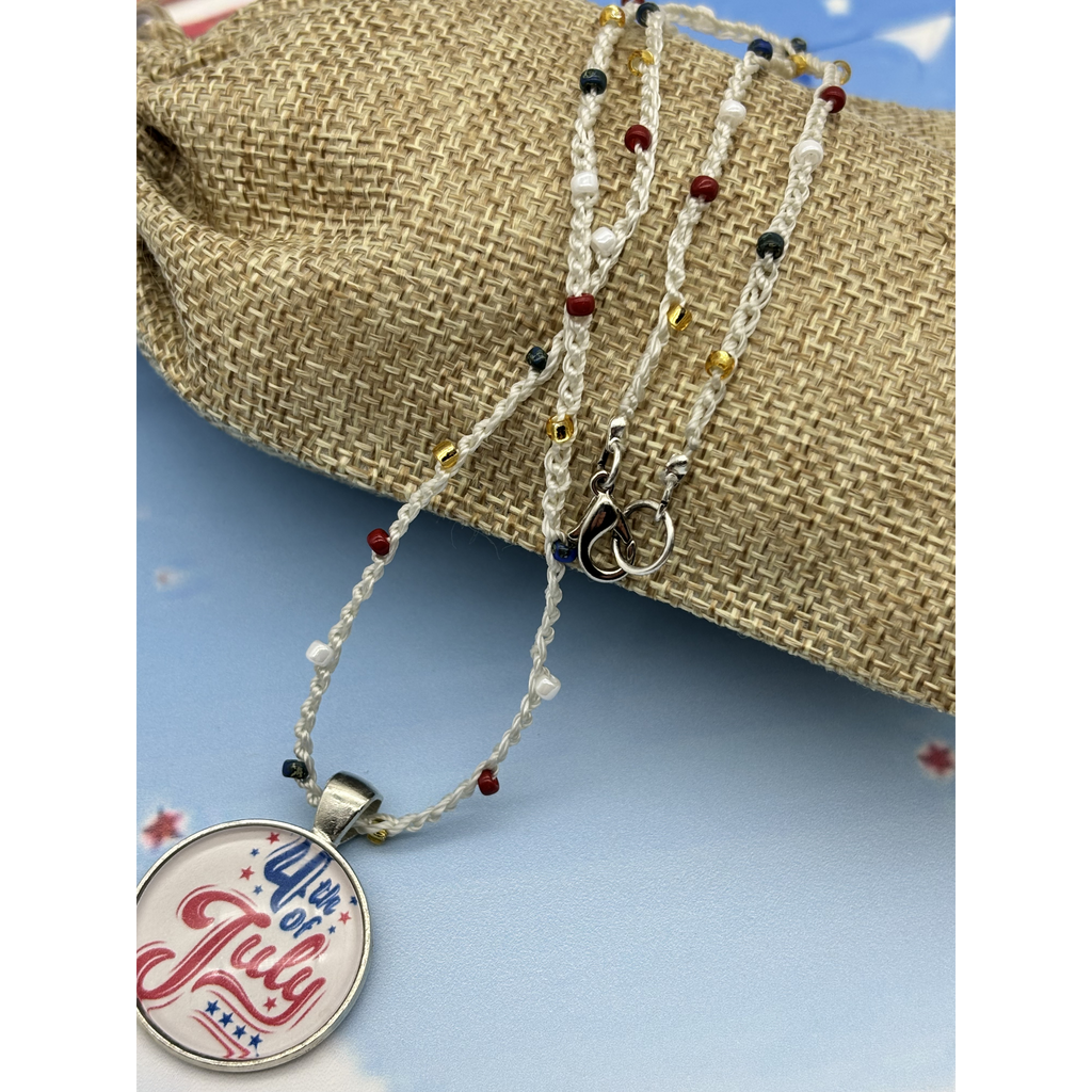 Bead Crochet Necklace with 4th of July Pendant