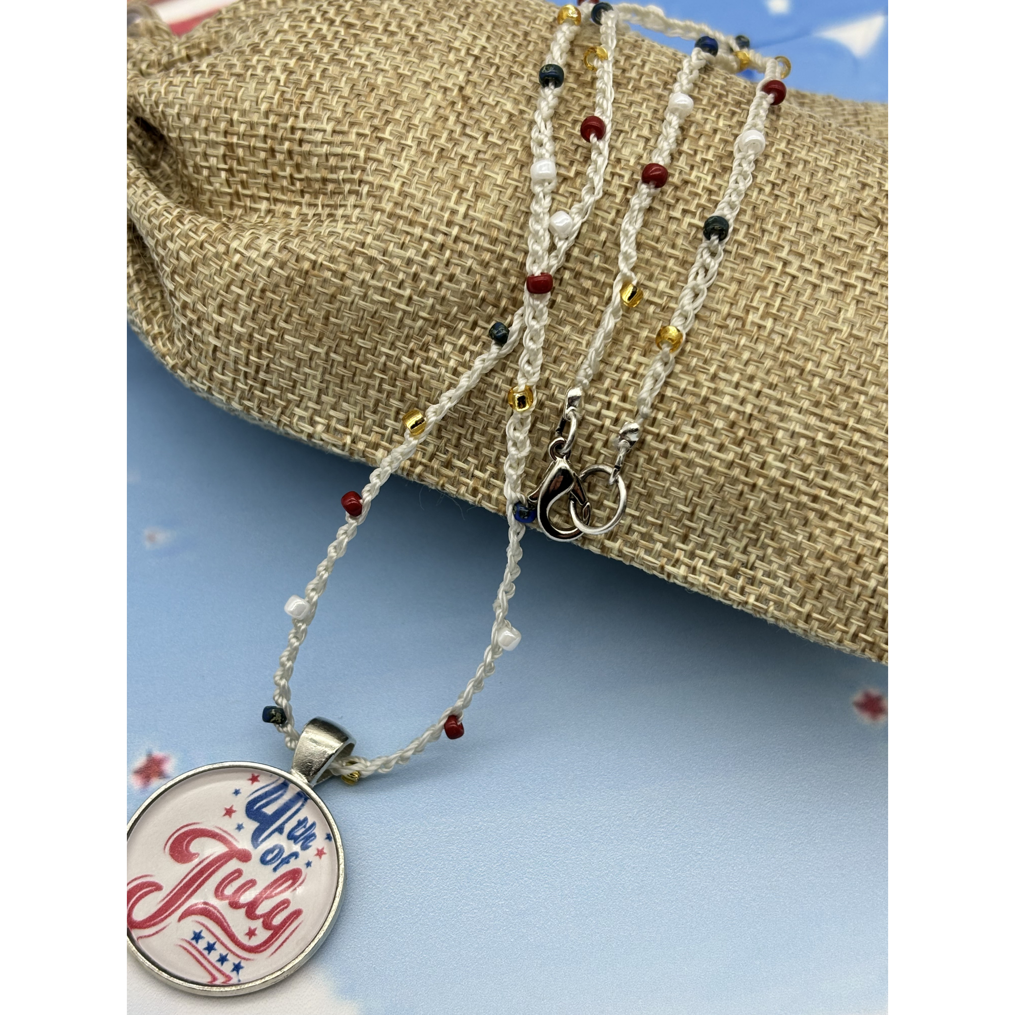 Bead Crochet Necklace with 4th of July Pendant