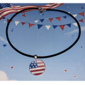 16" Black Leather Patriotic Flag Choker Necklace