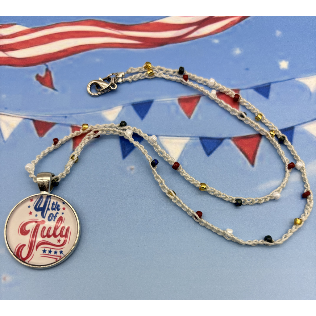 Bead Crochet Necklace with 4th of July Pendant