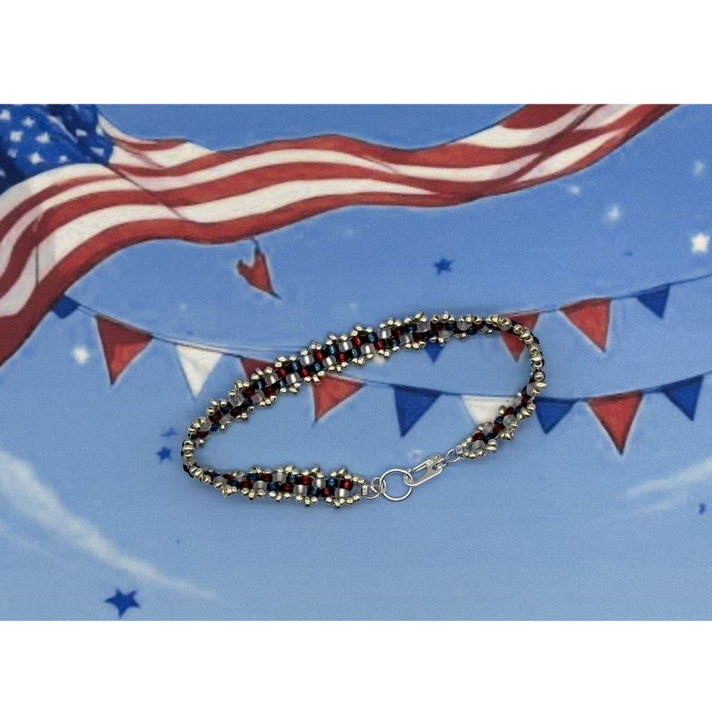 7" Miyuki & Toho Glass Bead Bracelet  – Patriot Colors with Silver