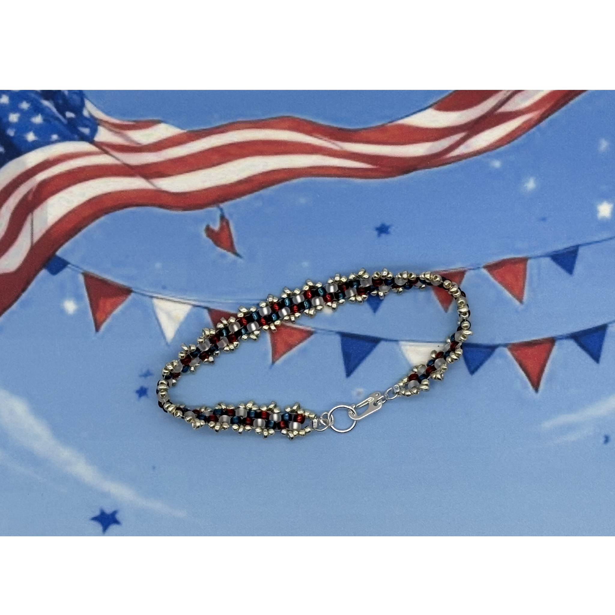 7" Miyuki & Toho Glass Bead Bracelet  – Patriot Colors with Silver
