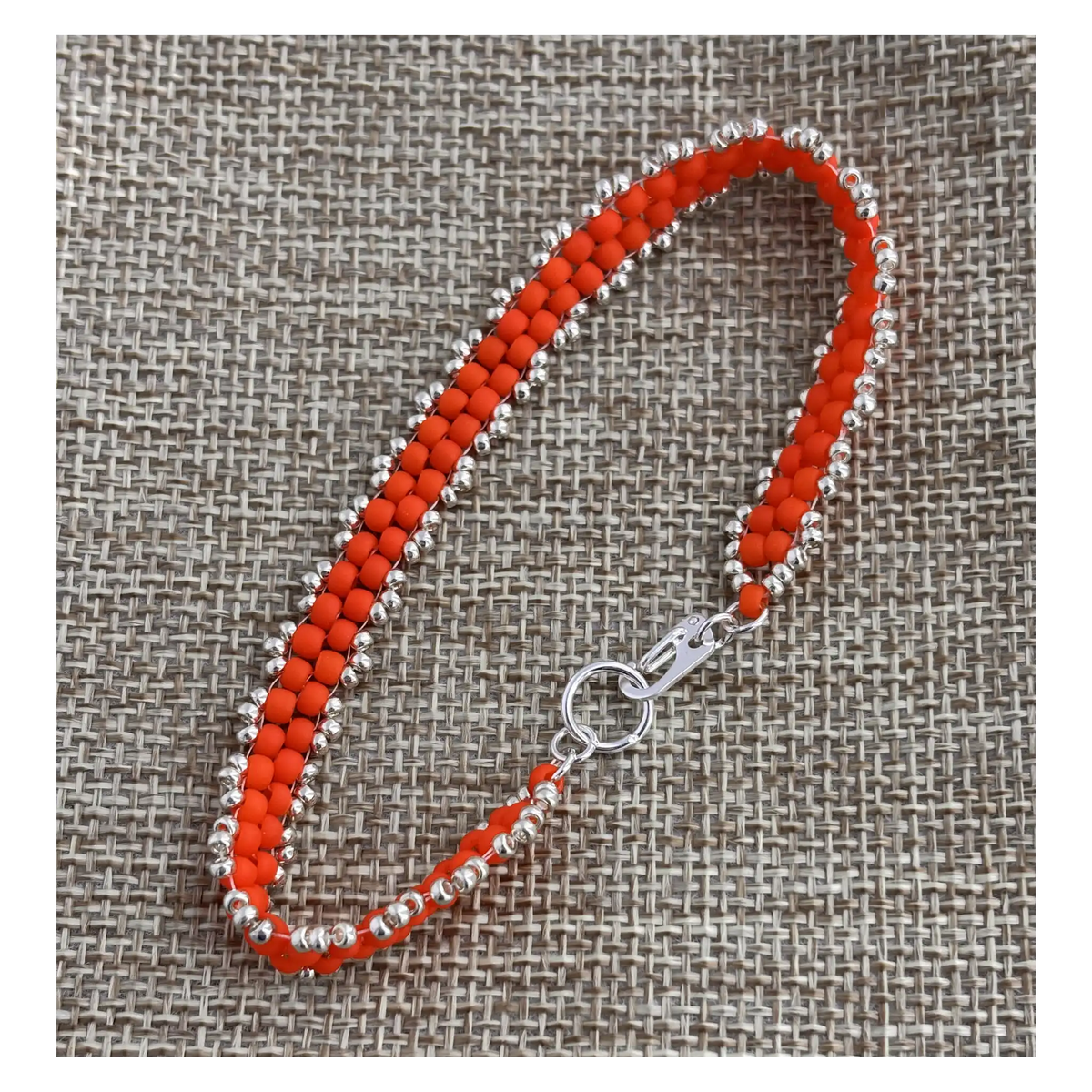 Dainty Woven Seed Bead Bracelet in Frosted Orange Sunset