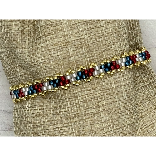 7" Miyuki & Toho Glass Bead Bracelet – Patriot Colors with Gold