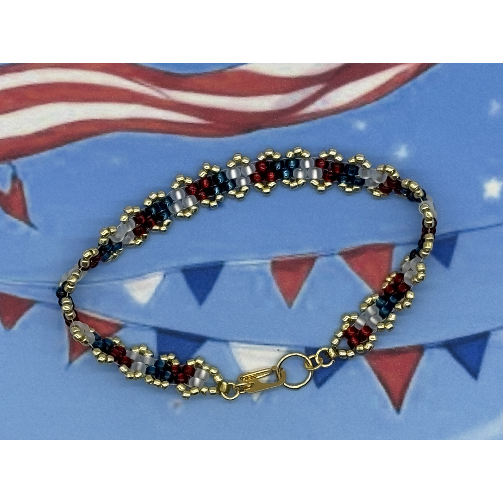 7" Miyuki & Toho Glass Bead Bracelet – Patriot Colors with Gold