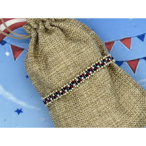 7" Miyuki & Toho Glass Bead Bracelet  – Patriot Colors with Silver