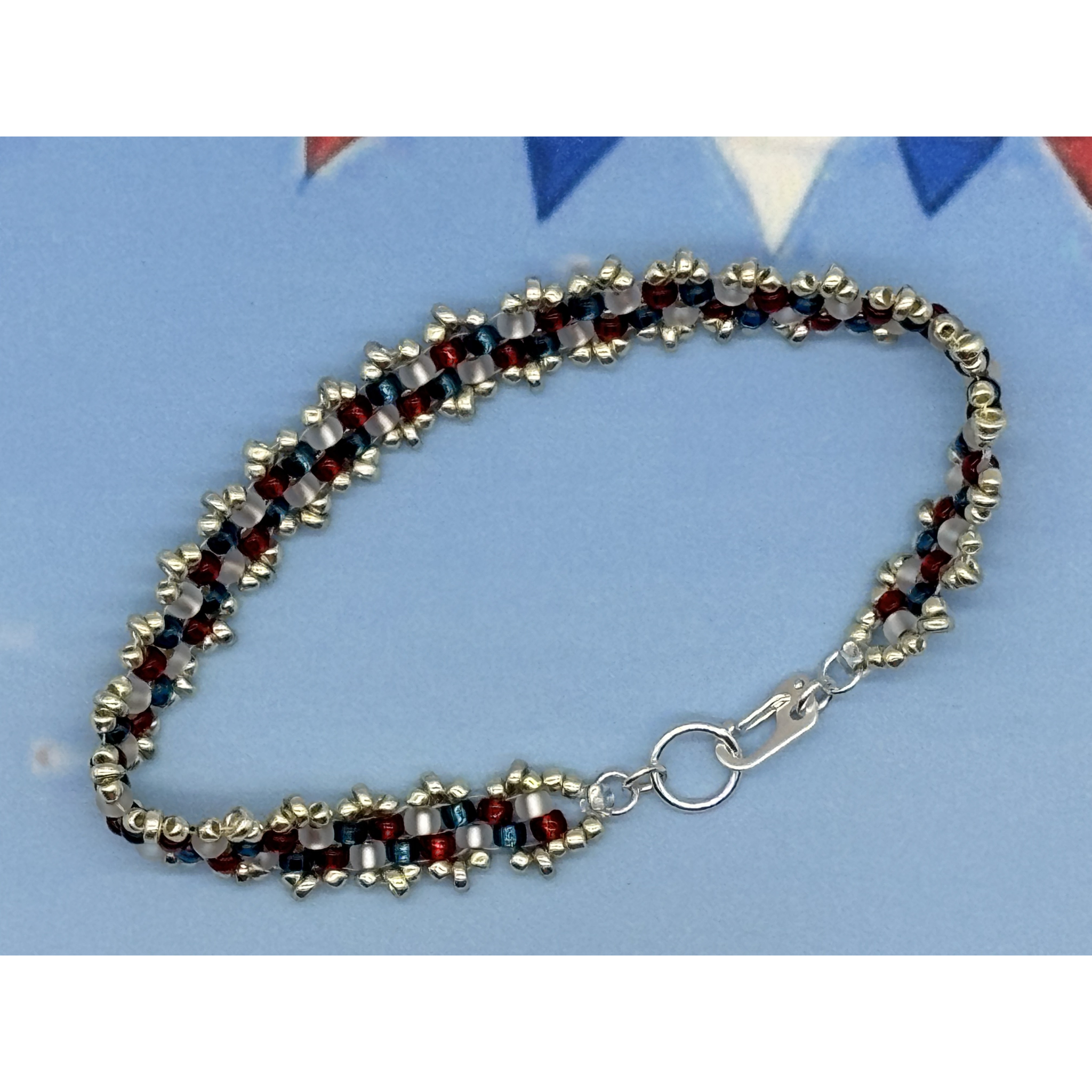 7" Miyuki & Toho Glass Bead Bracelet  – Patriot Colors with Silver