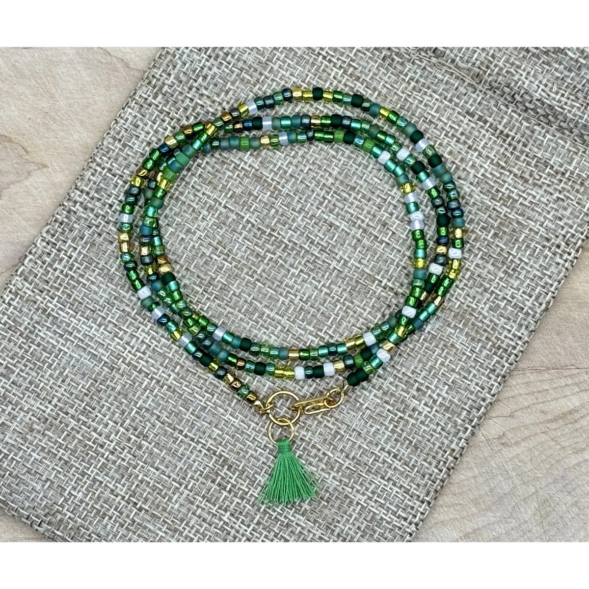 Convertible Seed Bead Wrap Necklace & Bracelet - Shamrock Mix