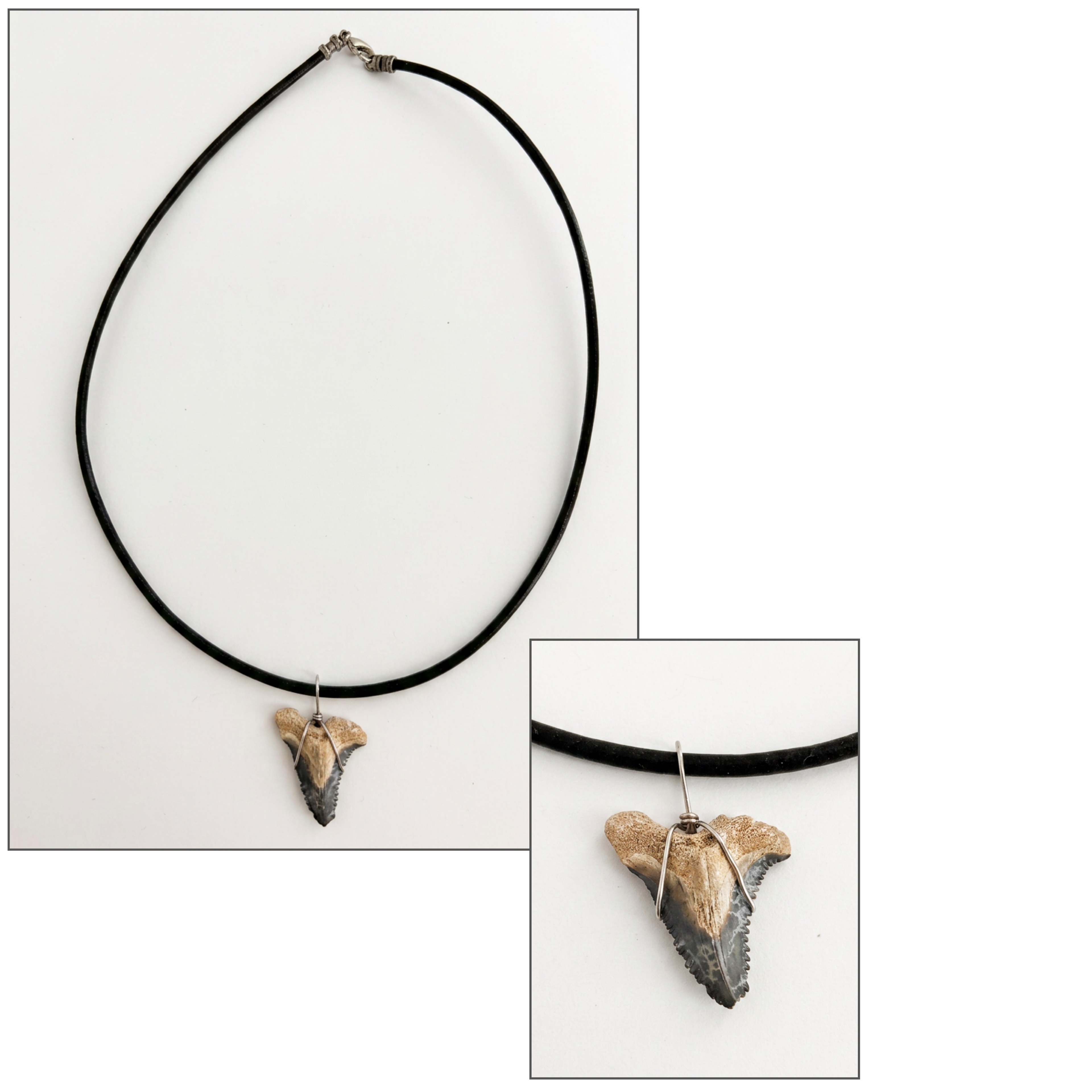 Coastal Edge: Rugged Hand-Wrapped Shark Tooth Necklace (Black & Silver)