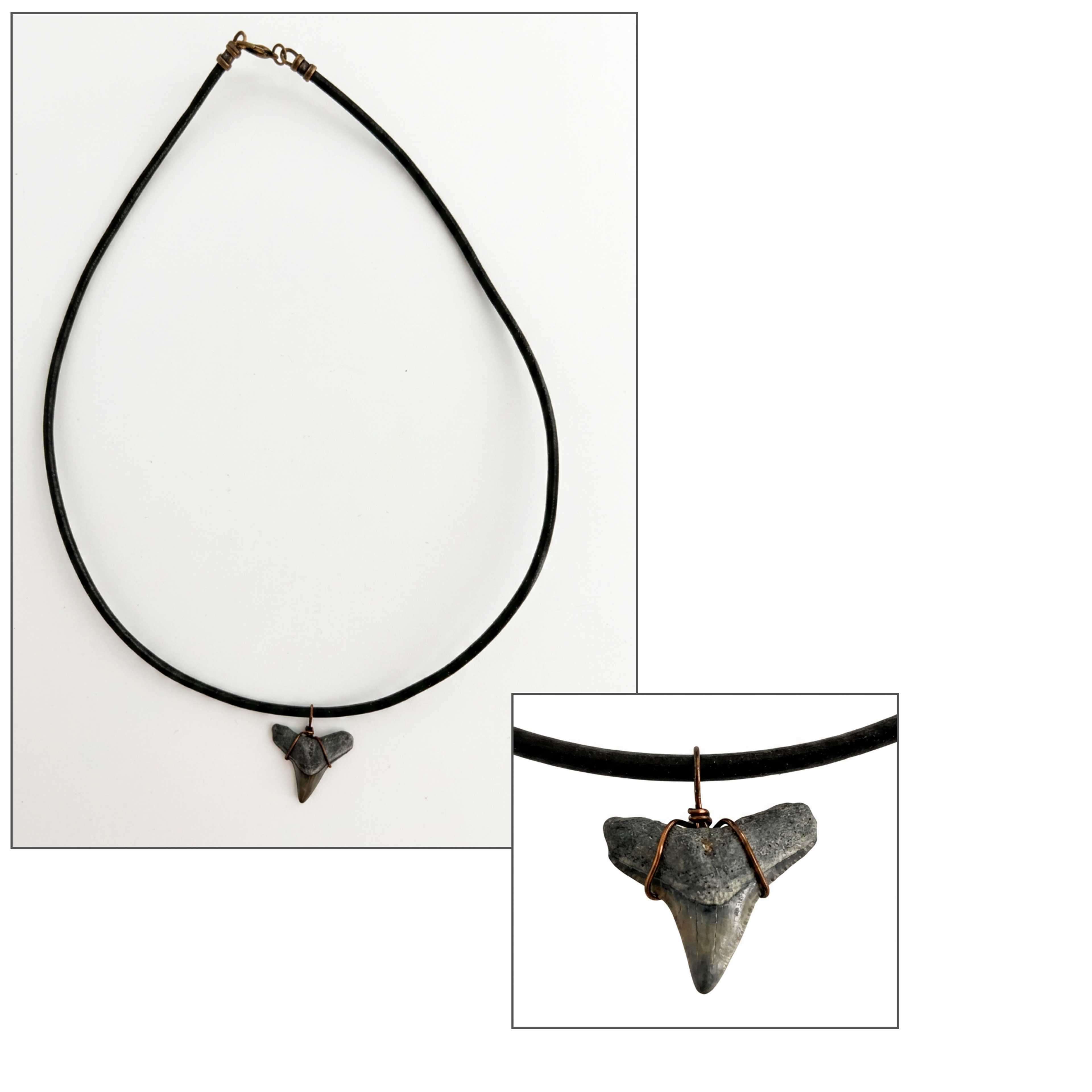 Coastal Edge: Rugged Hand-Wrapped Shark Tooth Necklace (Black & Brass)