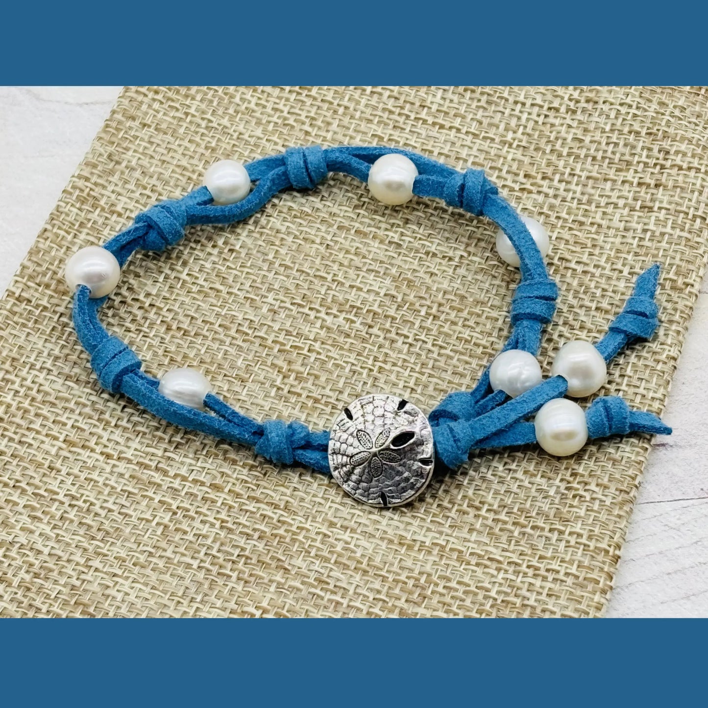 Coastal Pearl Faux-Suede Bracelet - Sand Dollar