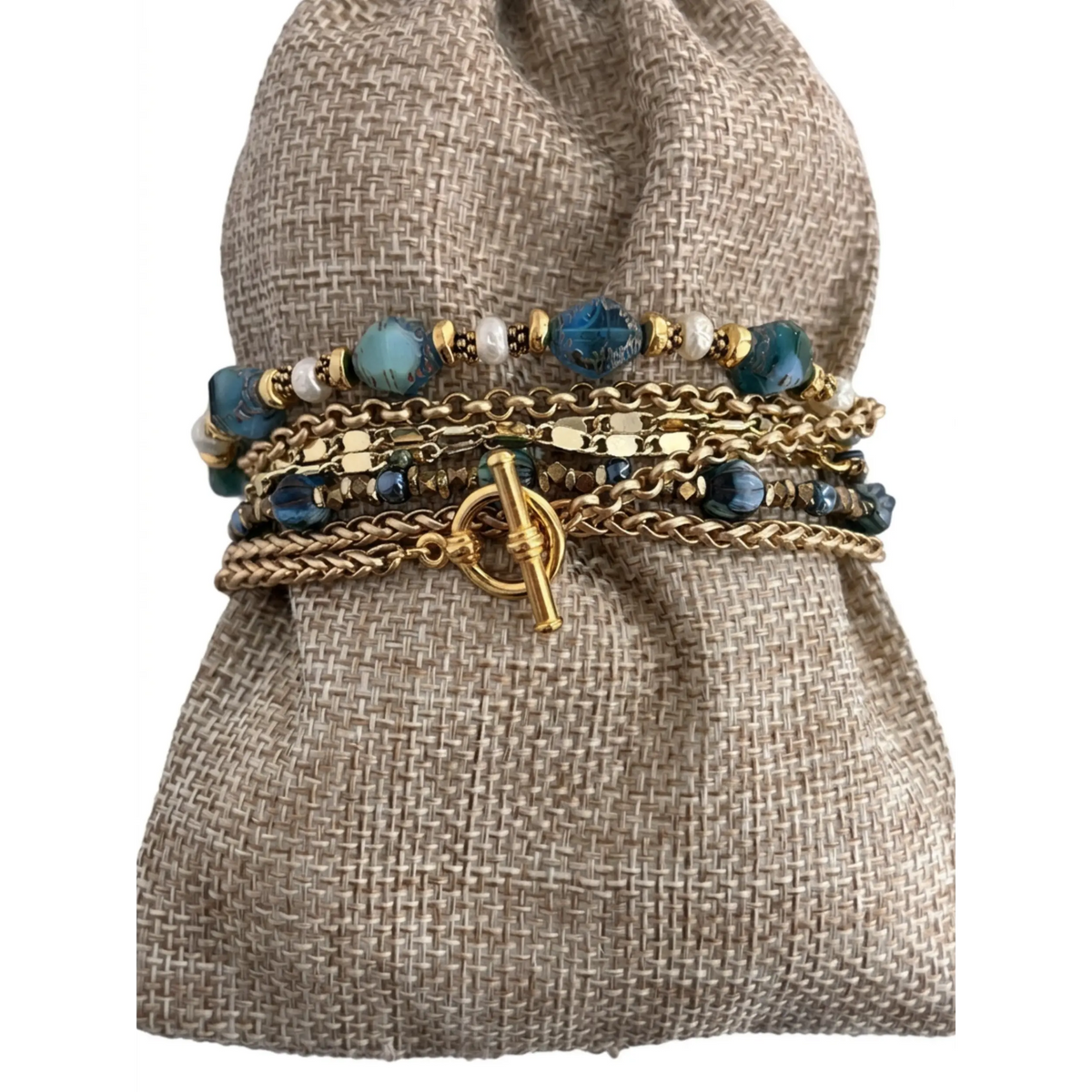 Aquamarine & Gold Convertible Multi-Wrap Necklace & Bracelet