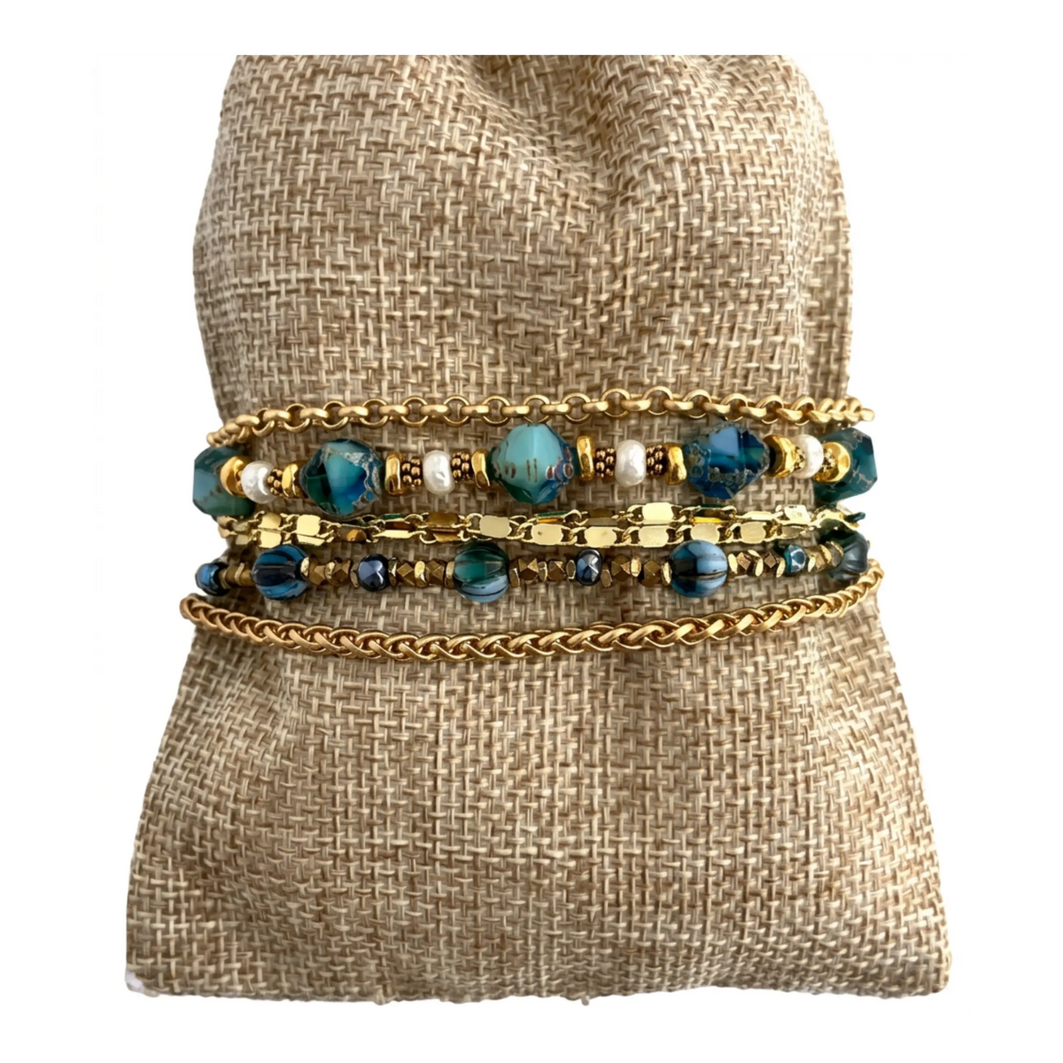 Aquamarine & Gold Convertible Multi-Wrap Necklace & Bracelet