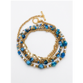 44-inch convertible aquamarine bead and gold chain necklace laid flat on a clean white background.