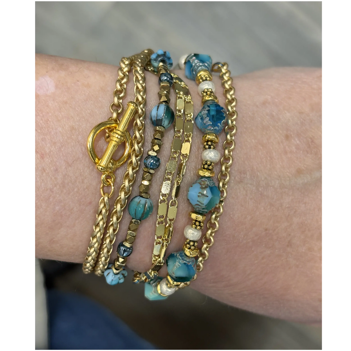 Aquamarine & Gold Convertible Multi-Wrap Necklace & Bracelet