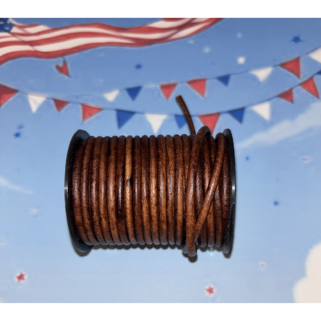 16" Brown Leather Choker Necklace with Patriotic Flag Pendant