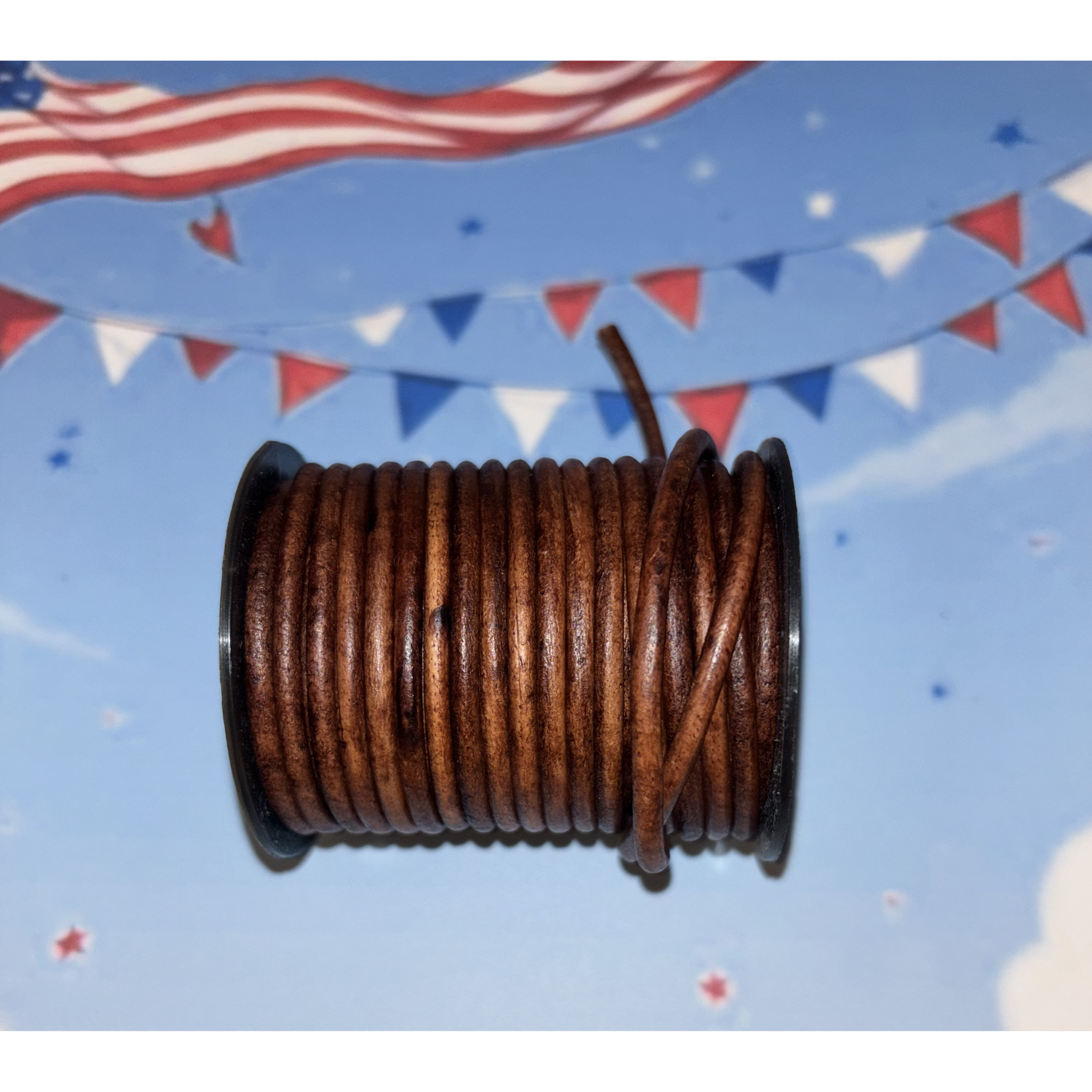 16" Brown Leather Choker Necklace with Patriotic Flag Pendant