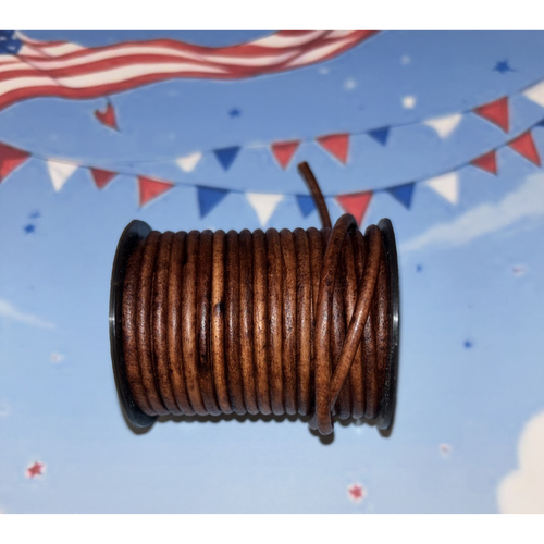 16" Brown Leather Choker Necklace with Patriotic Flag Pendant