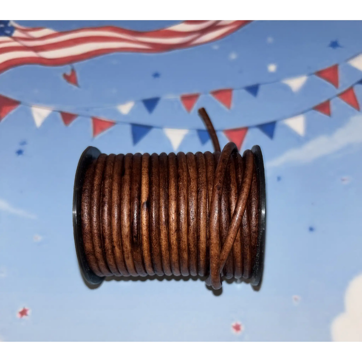 16" Brown Leather Choker Necklace with Patriotic Flag Pendant