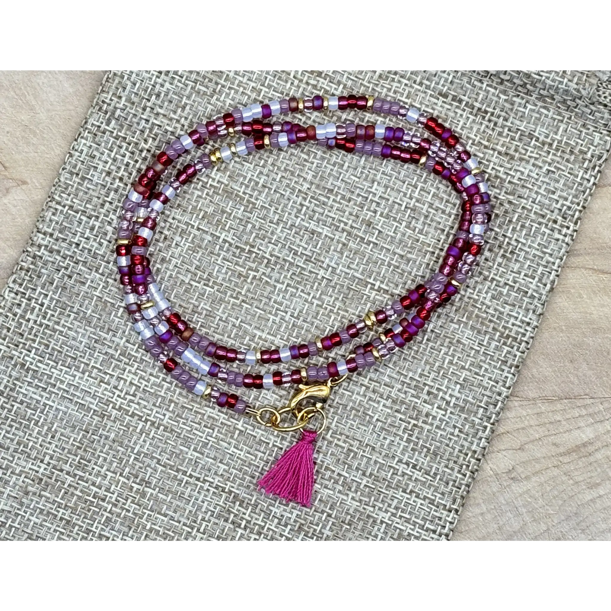 Convertible Seed Bead Wrap Necklace & Bracelet  - Valentine Mix