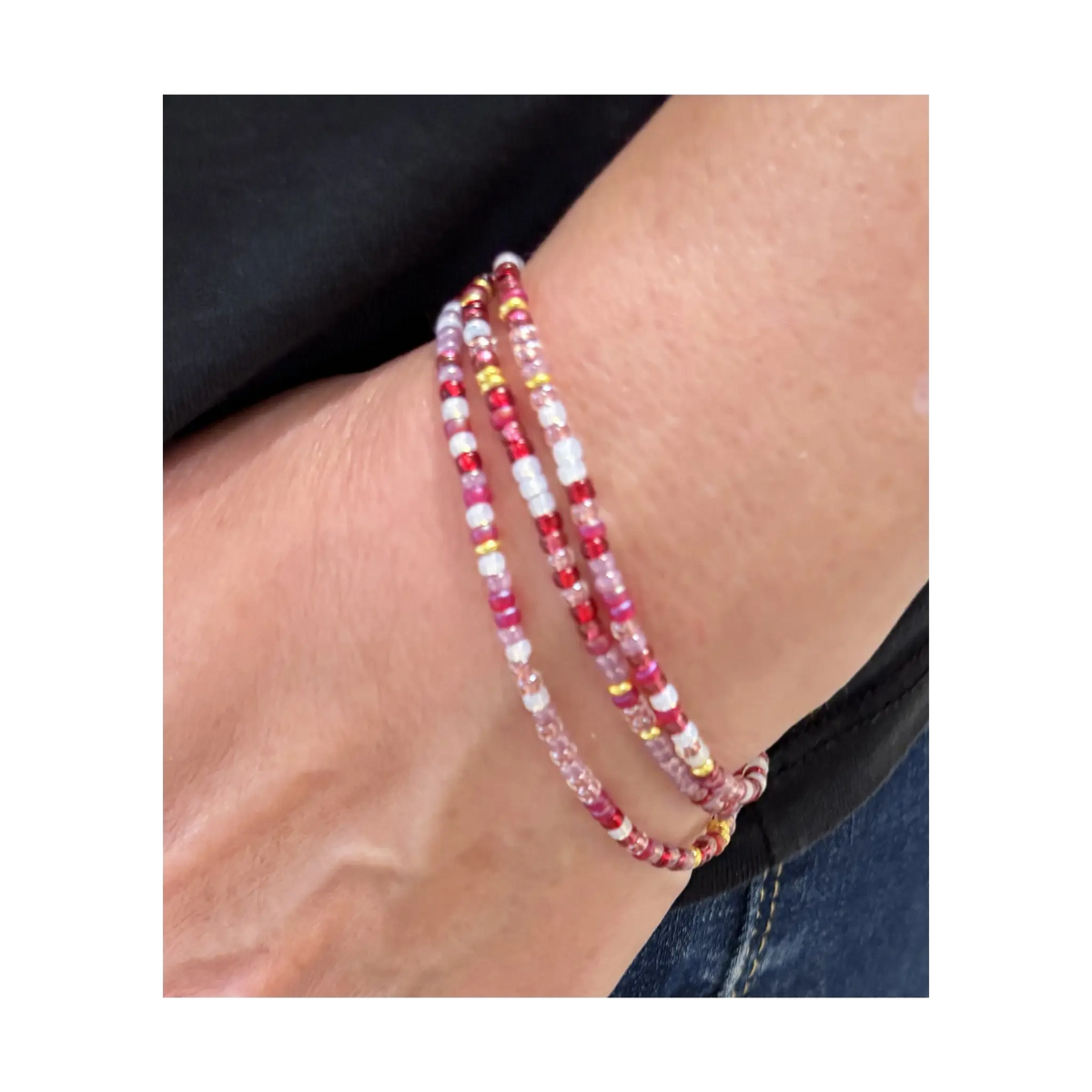 Convertible Seed Bead Wrap Necklace & Bracelet  - Valentine Mix
