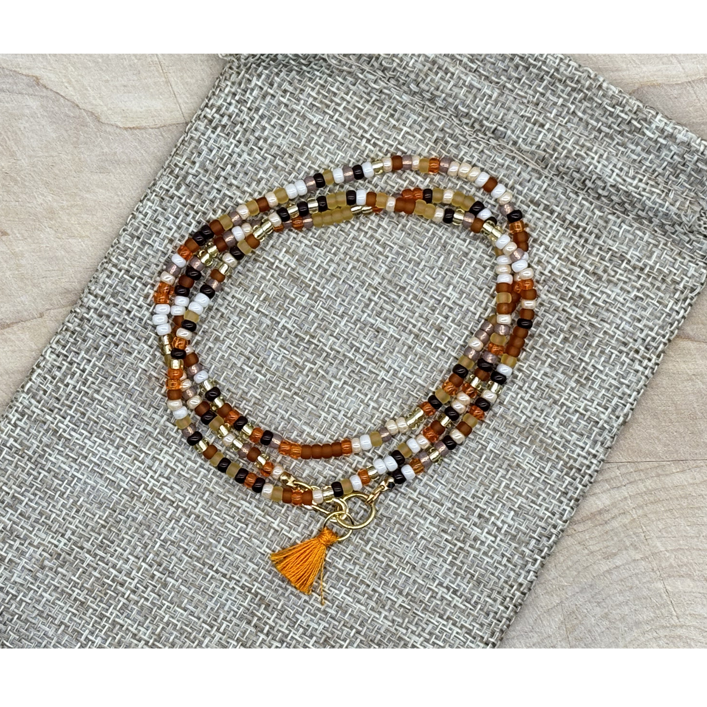 Convertible Seed Bead Wrap Necklace & Bracelet - Wheat Berry Mix