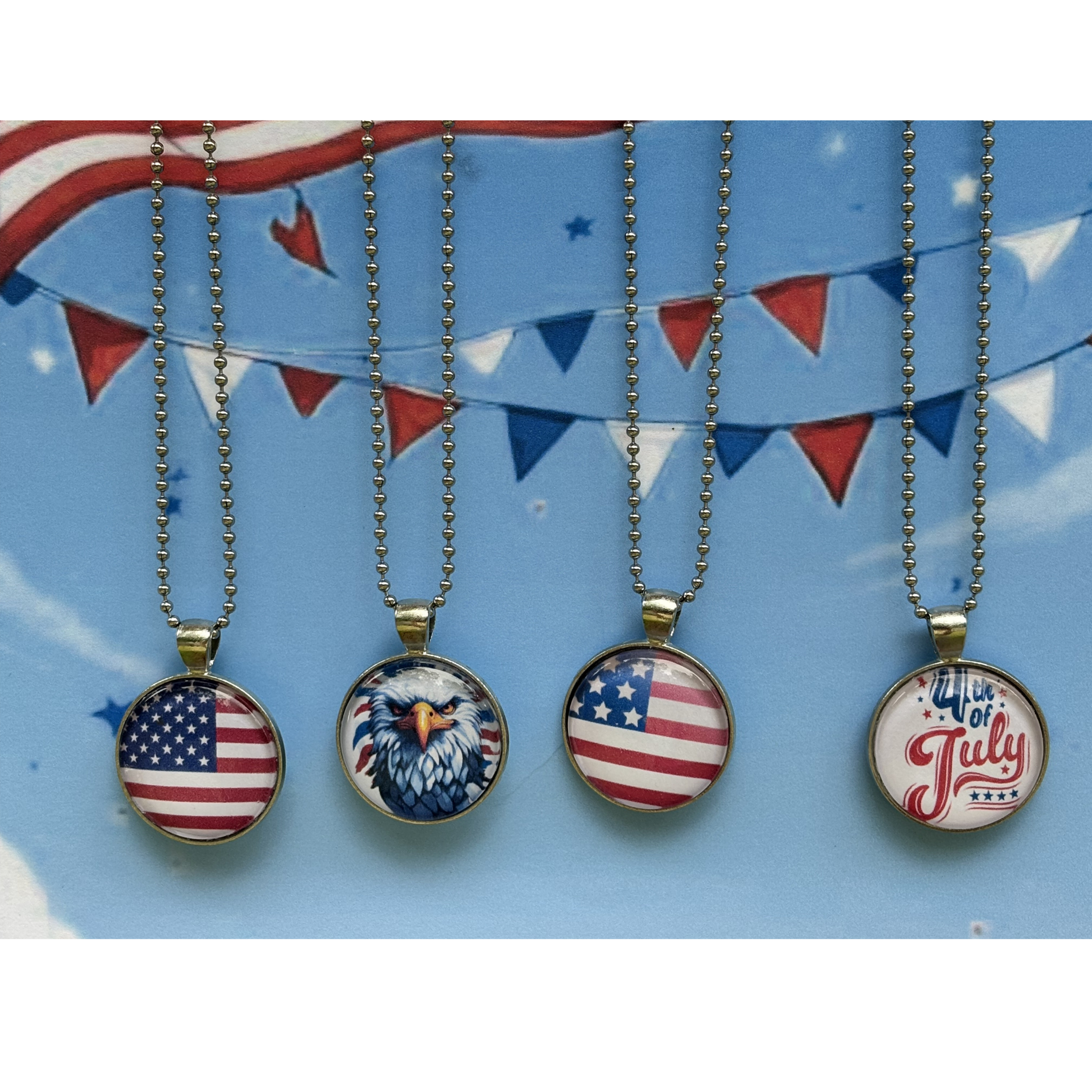 Customizable 18" Stainless Steel Ball Chain Necklace – Choose Your Patriotic Pendant