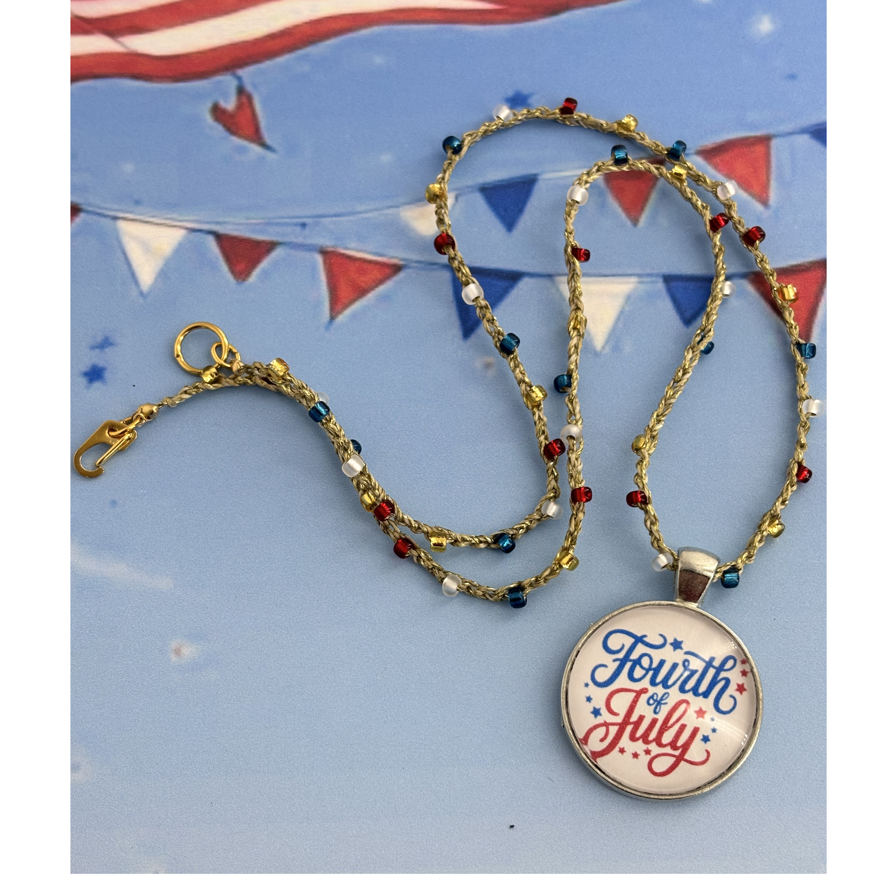 18" Patriotic Bead Crochet Necklace - Choose Your Pendant