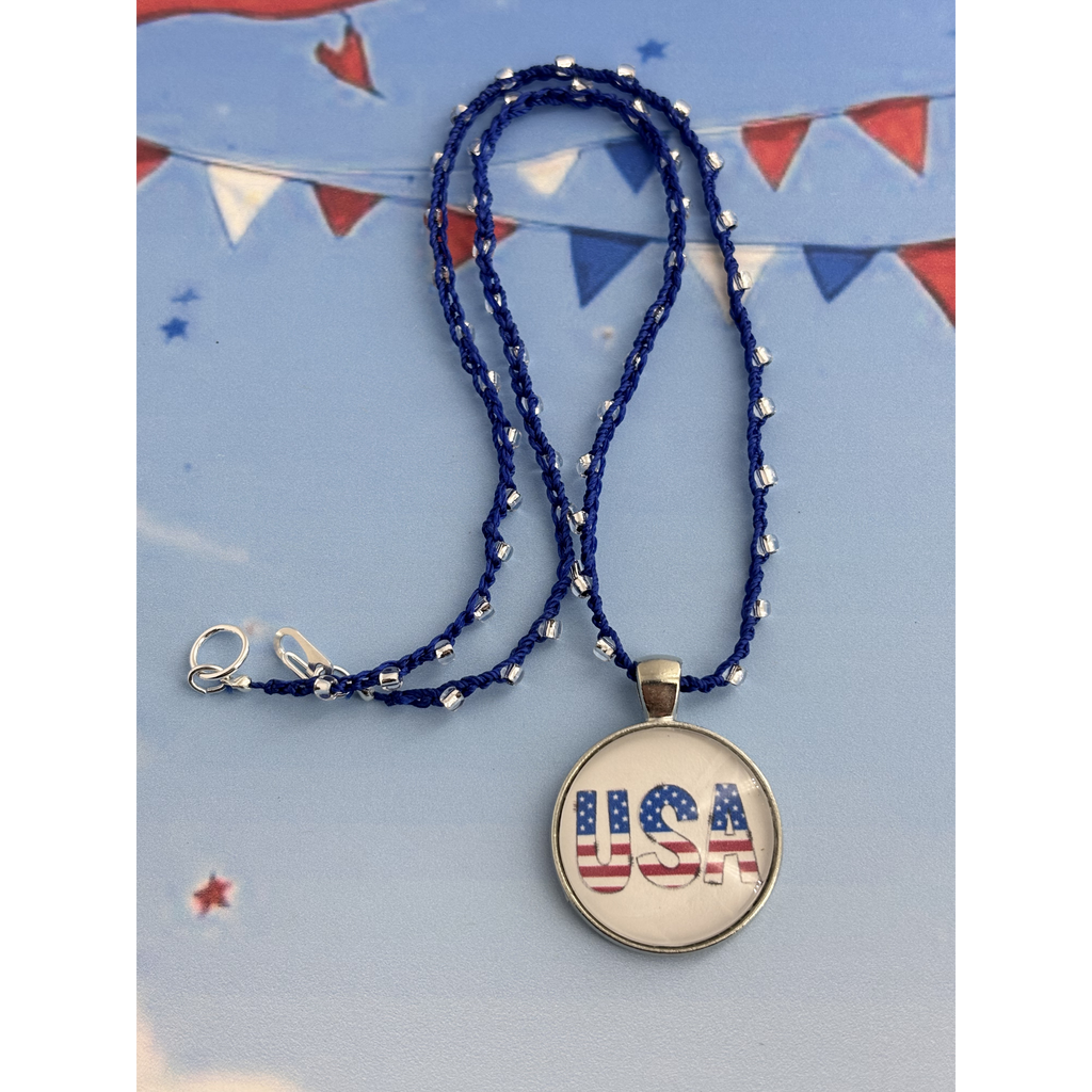 18" Vivid Capri Blue & Silver Shimmer Beaded Necklace - Choose Your Pendant