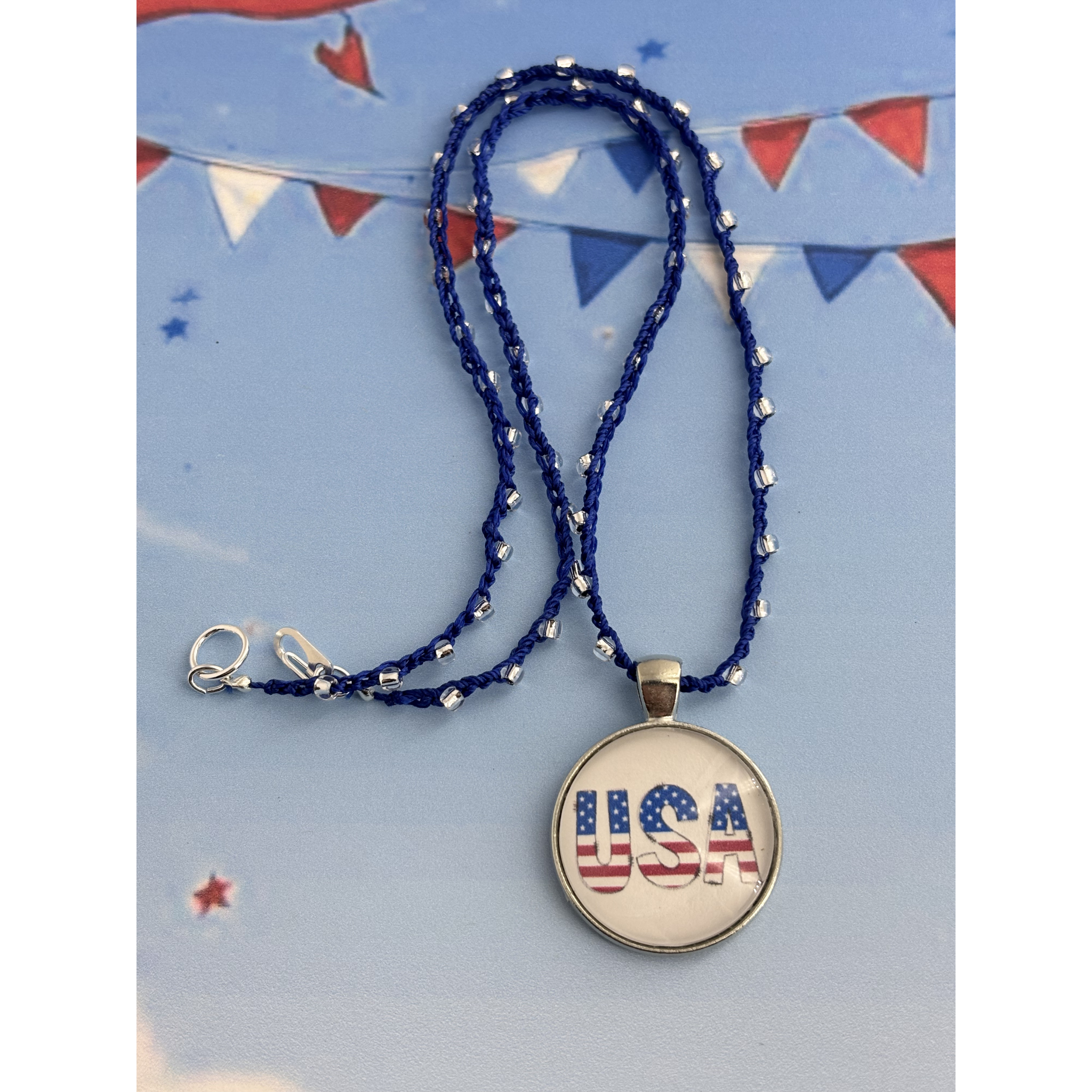 18" Vivid Capri Blue & Silver Shimmer Beaded Necklace - Choose Your Pendant