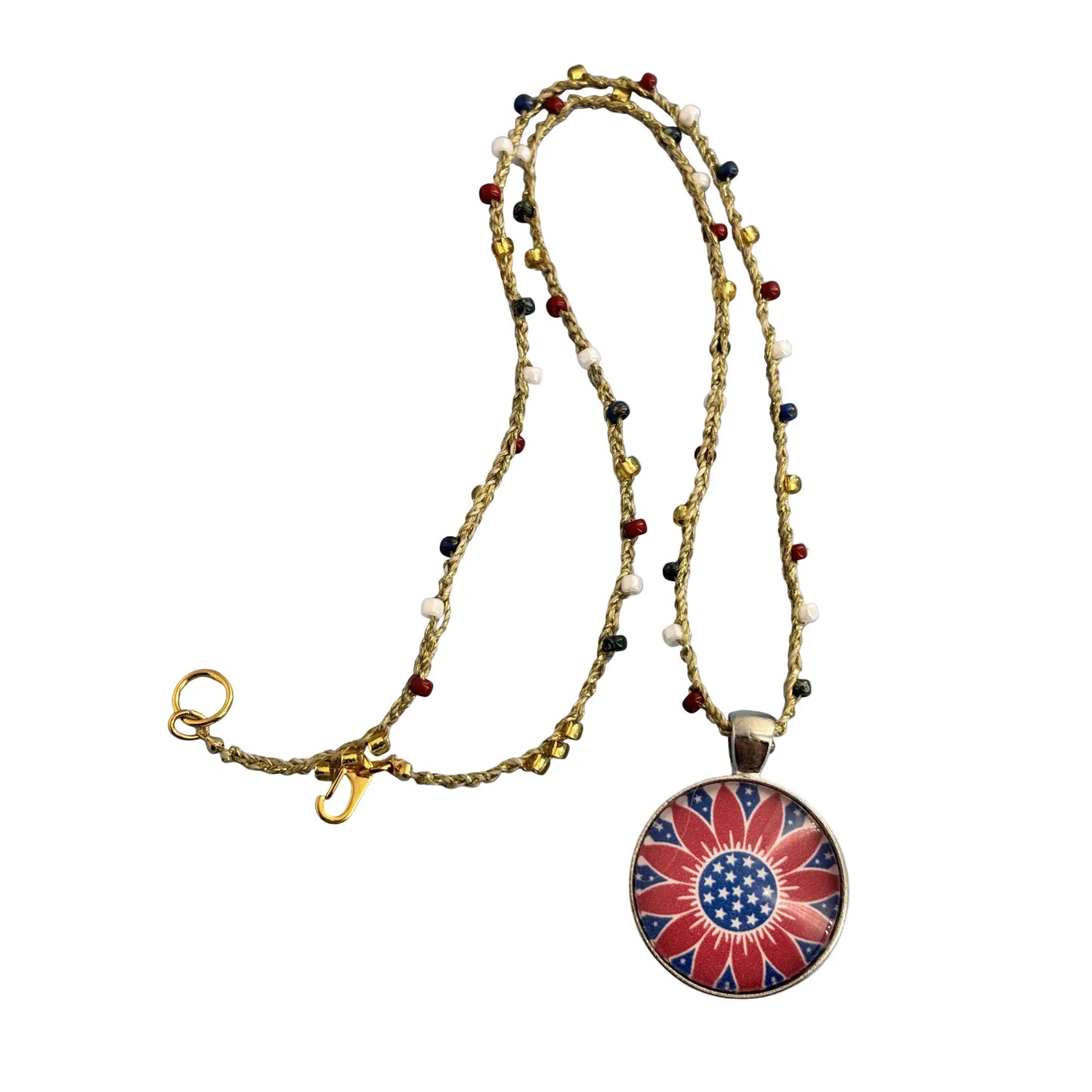18" Patriotic Bead Crochet Necklace with Gold Accents - Choose Your Pendant