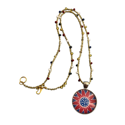18" Patriotic Bead Crochet Necklace with Gold Accents - Choose Your Pendant