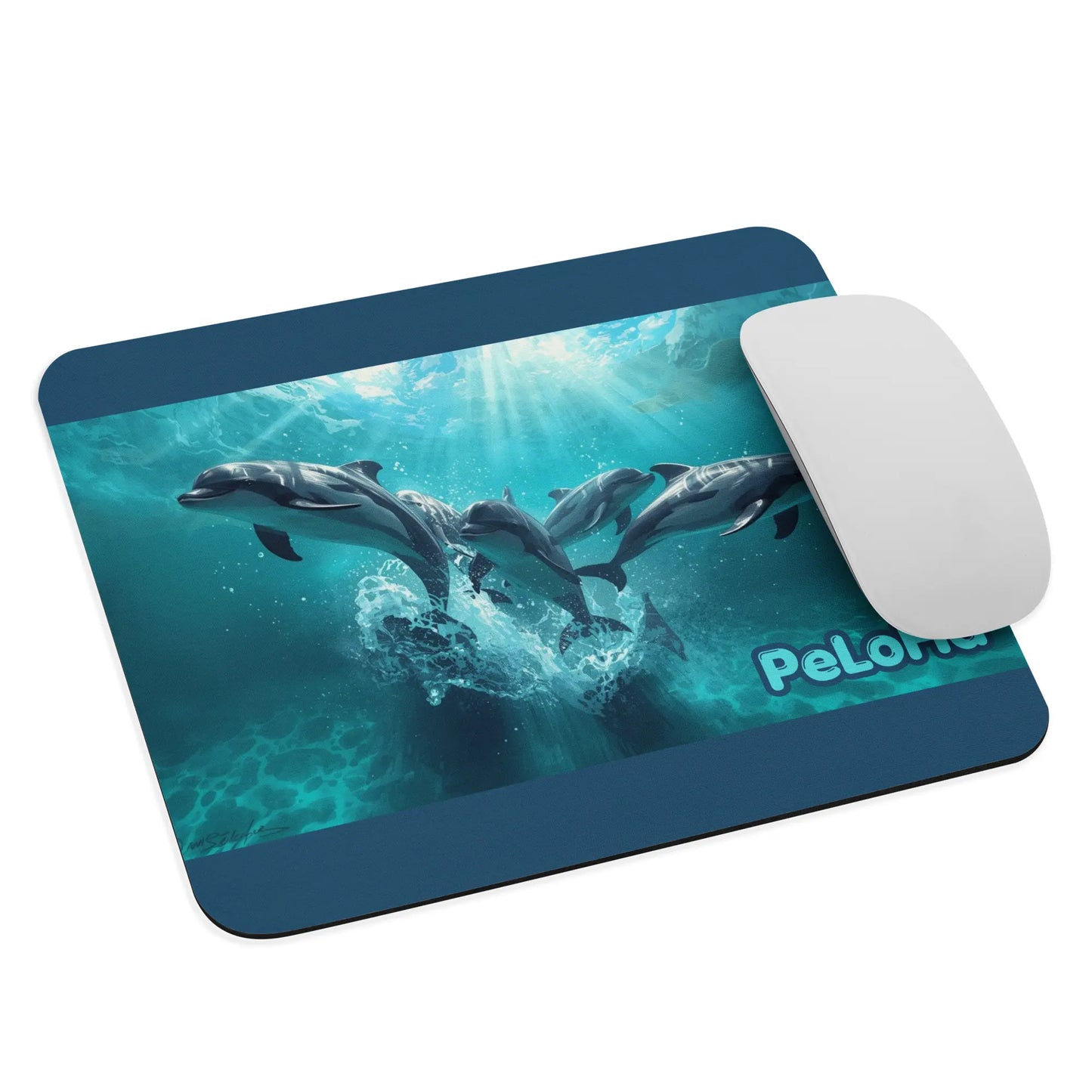 Aesthetic Aqua Dolphin Mousepad | Dark Edge