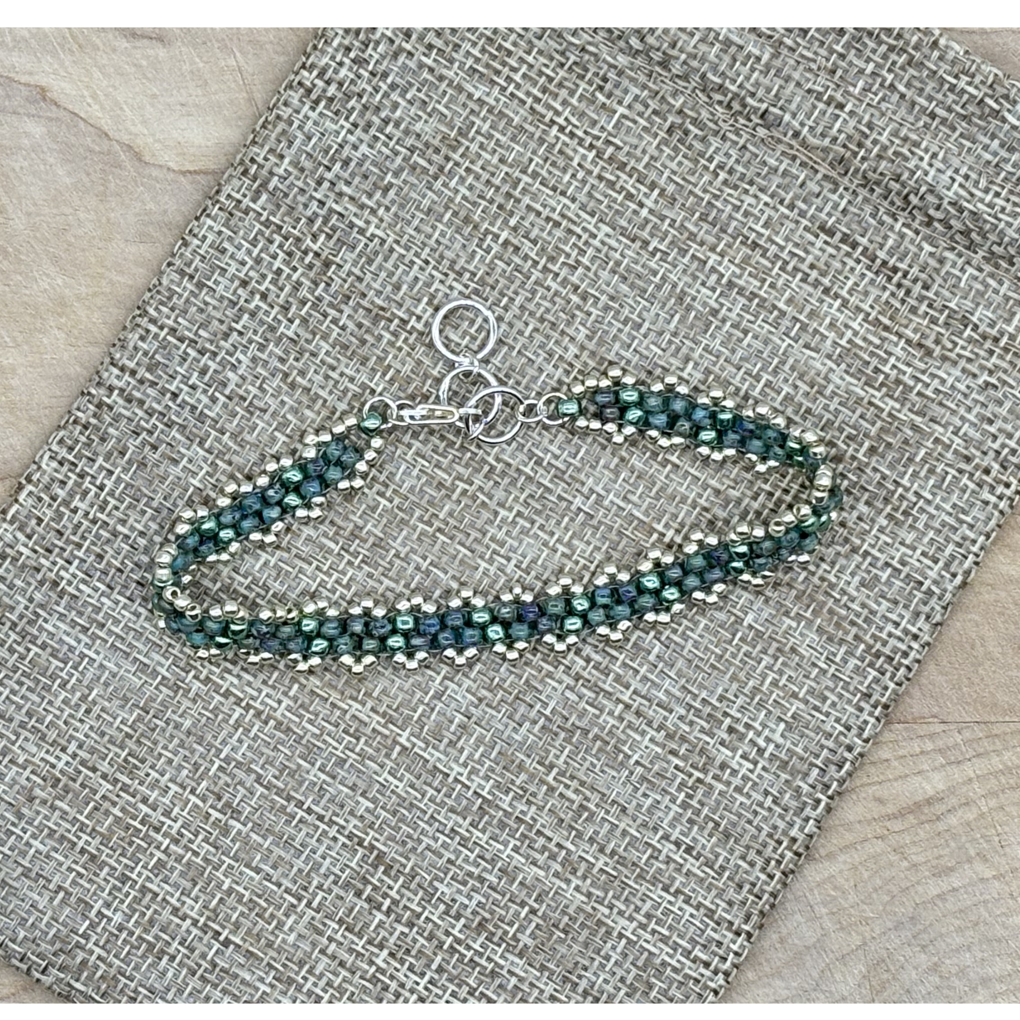 Peyote Picot Bracelet - Olivine Jade (Adjustable)