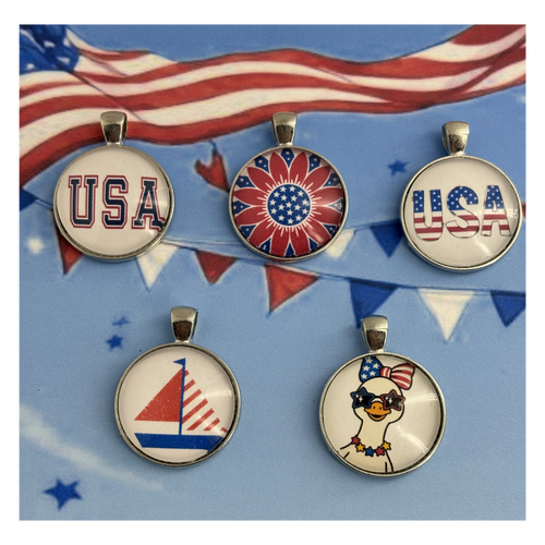 18" Patriotic Bead Crochet Necklace with Gold Accents - Choose Your Pendant