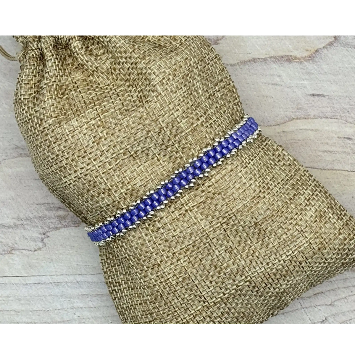 Dainty Woven Seed Bead Bracelet in Violet Alabaster