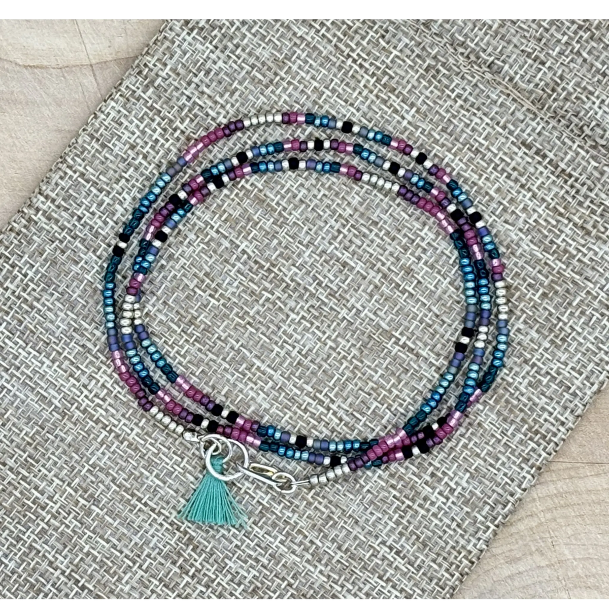 Convertible Seed Bead Wrap Necklace & Bracelet - Pink & Blue Ombre