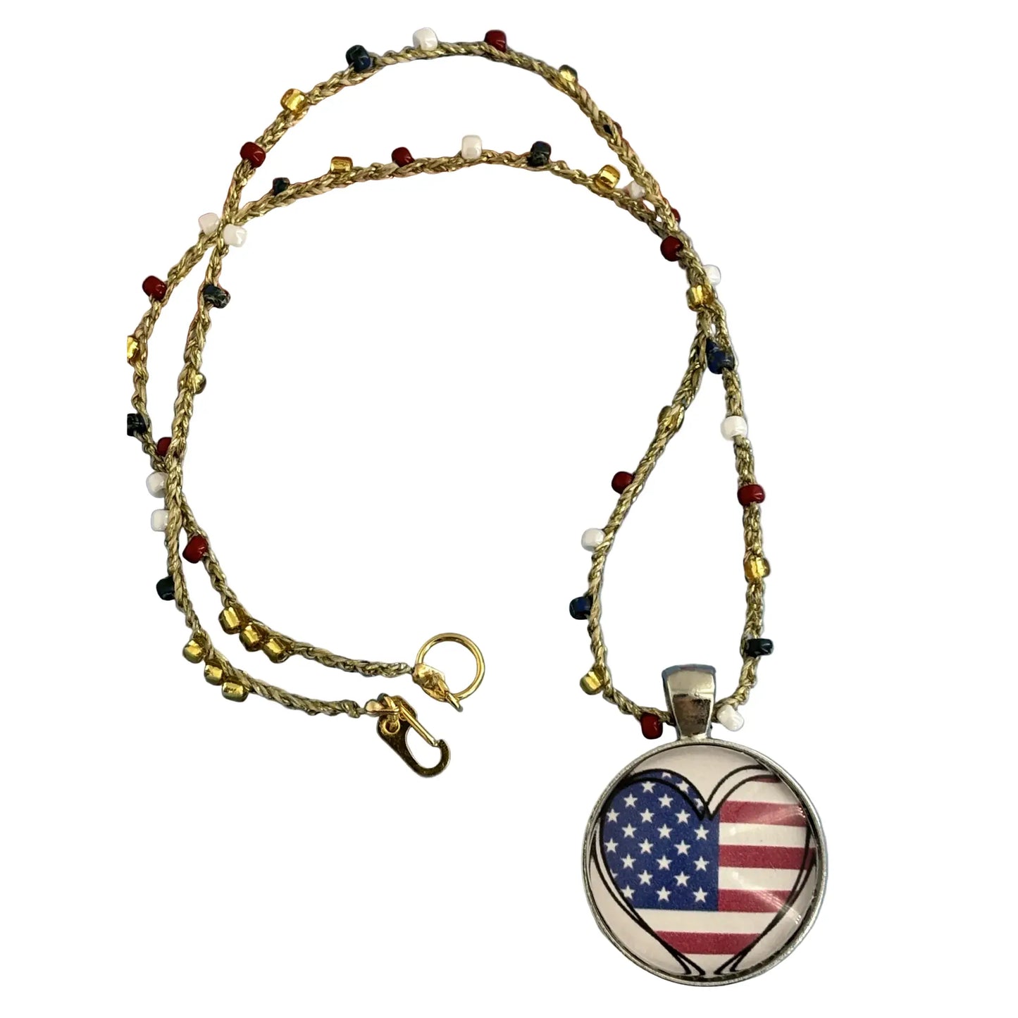 16" Patriotic Bead Crochet Necklace with Gold Accents - Choose Your Pendant