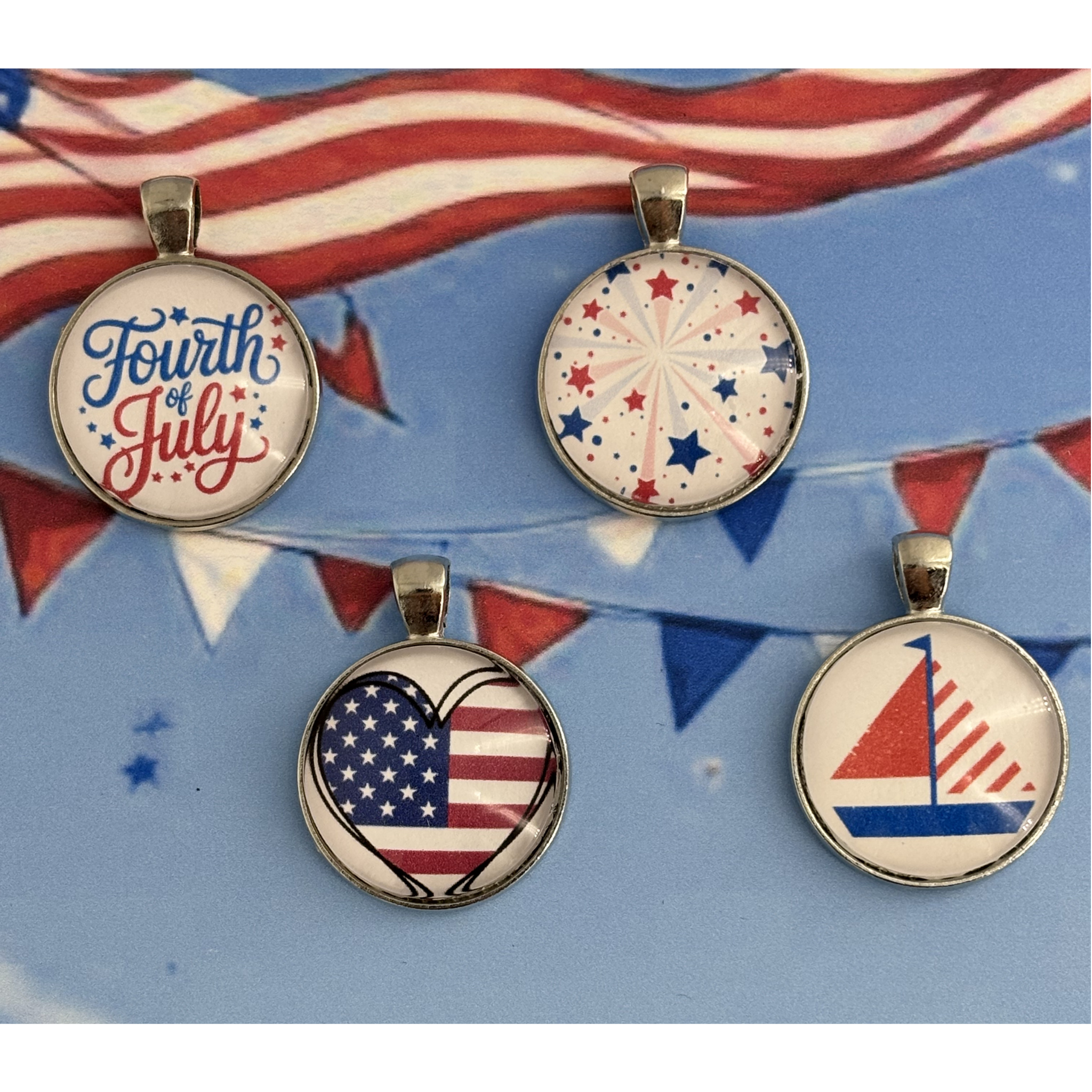 16" Patriotic Bead Crochet Necklace with Gold Accents - Choose Your Pendant
