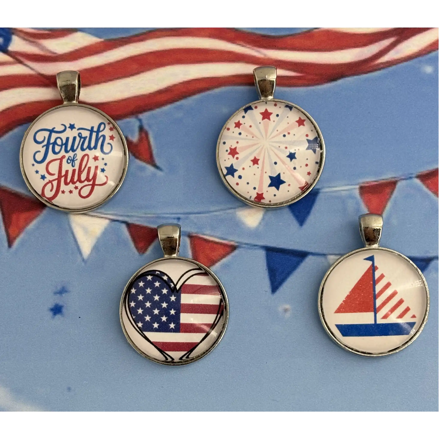 16" Patriotic Bead Crochet Necklace with Gold Accents - Choose Your Pendant